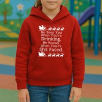 Sees You When You're Drinking Knows When You're Shit Faced Ugly Christmas Kids Hoodie