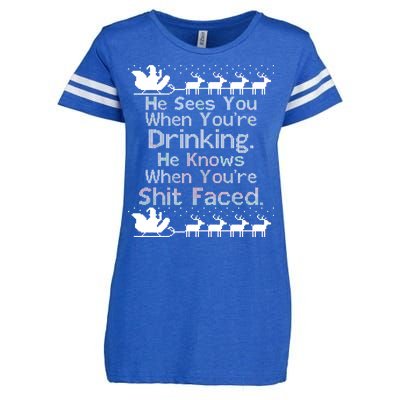 Sees You When You're Drinking Knows When You're Shit Faced Ugly Christmas Enza Ladies Jersey Football T-Shirt