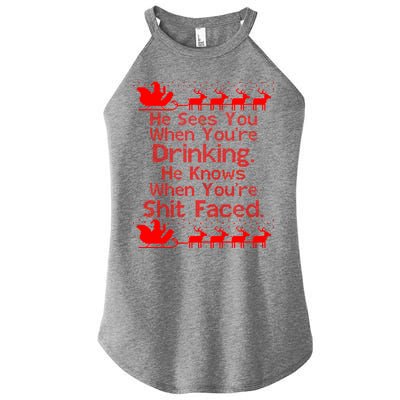 Sees You When You're Drinking Knows When You're Shit Faced Ugly Christmas Women's Perfect Tri Rocker Tank