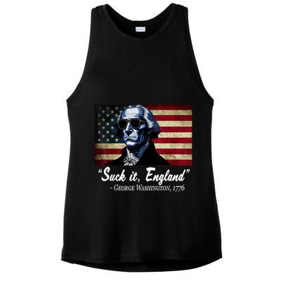 SUCKIT ENGLAND Funny 4th Of July George Washington 1776 Ladies PosiCharge Tri-Blend Wicking Tank