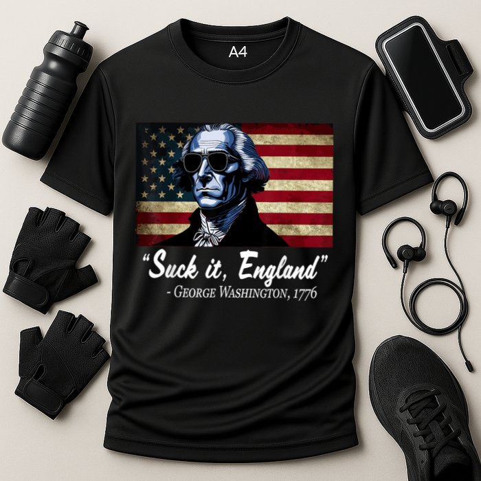 SUCKIT ENGLAND Funny 4th Of July George Washington 1776 Cooling Performance Crew T-Shirt