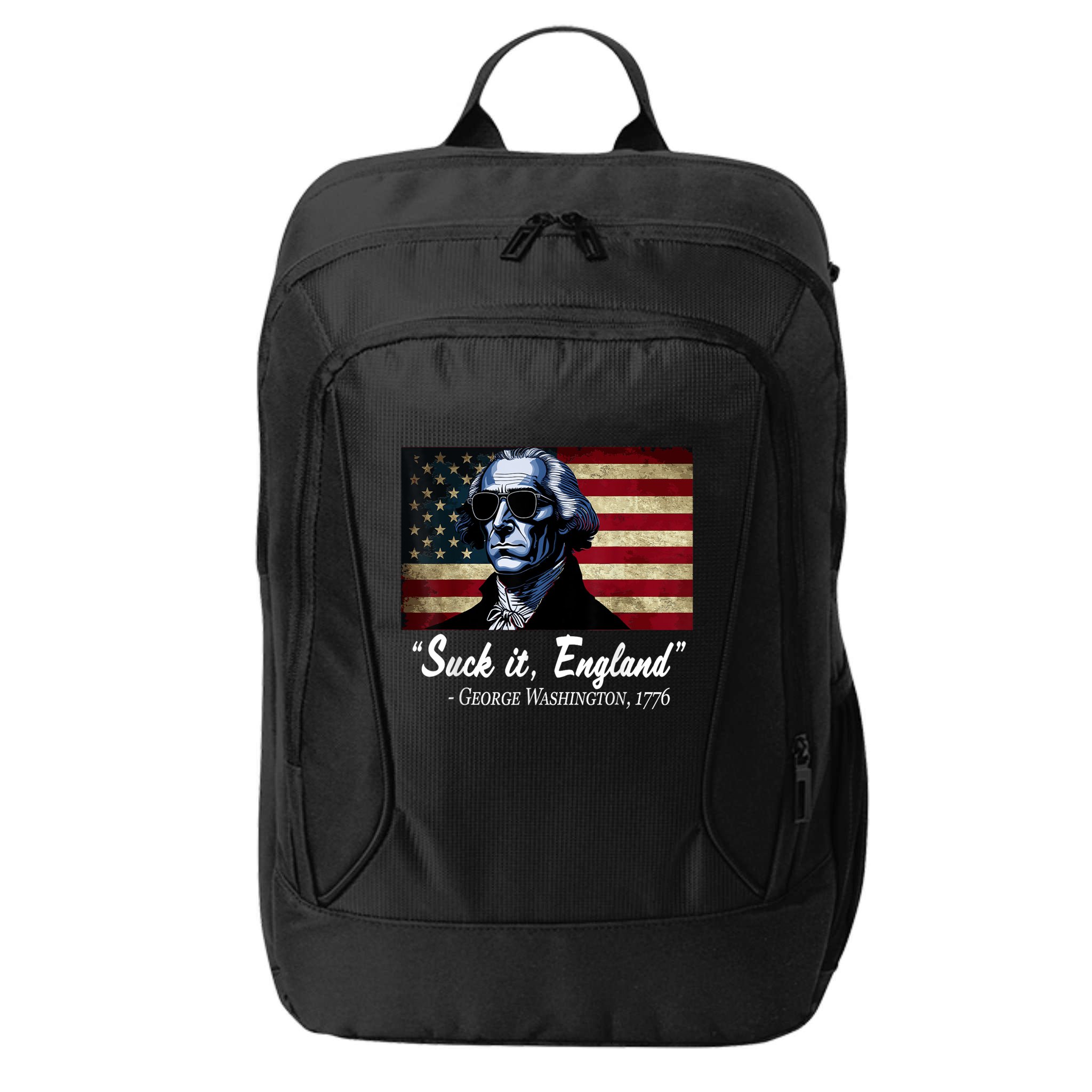 SUCKIT ENGLAND Funny 4th Of July George Washington 1776 City Backpack