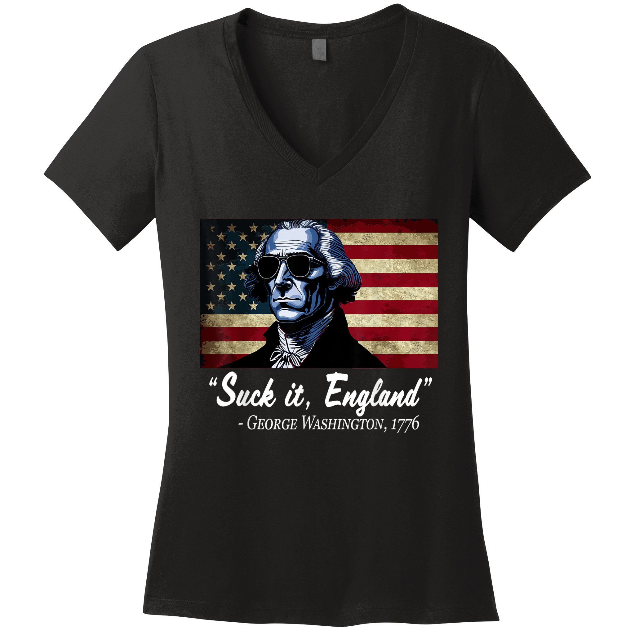 SUCKIT ENGLAND Funny 4th Of July George Washington 1776 Women's V-Neck T-Shirt