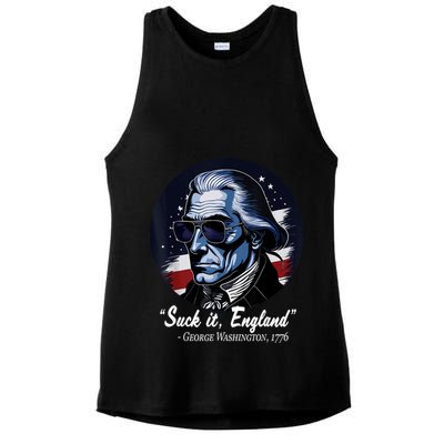 SUCKIT ENGLAND Funny 4th Of July George Washington 1776 Ladies PosiCharge Tri-Blend Wicking Tank