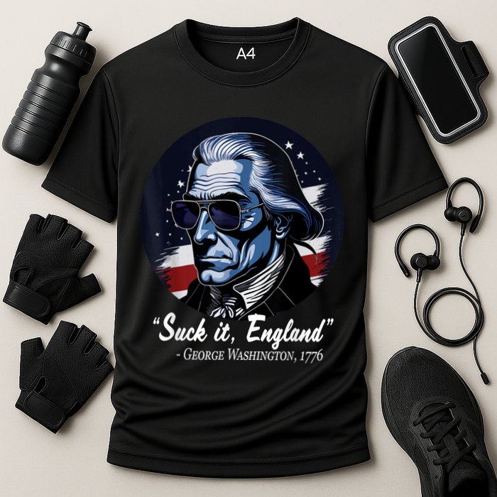 SUCKIT ENGLAND Funny 4th Of July George Washington 1776 Cooling Performance Crew T-Shirt