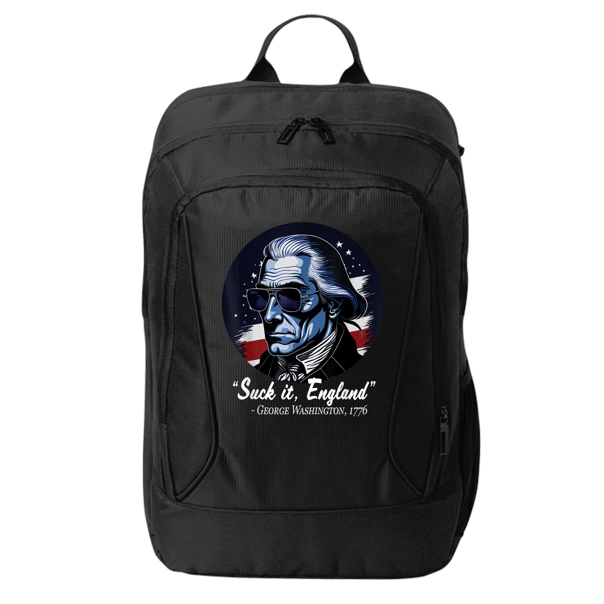 SUCKIT ENGLAND Funny 4th Of July George Washington 1776 City Backpack