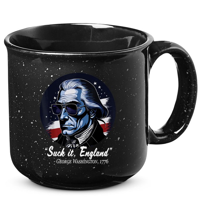 SUCKIT ENGLAND Funny 4th Of July George Washington 1776 15oz Campfire Ceramic Mug