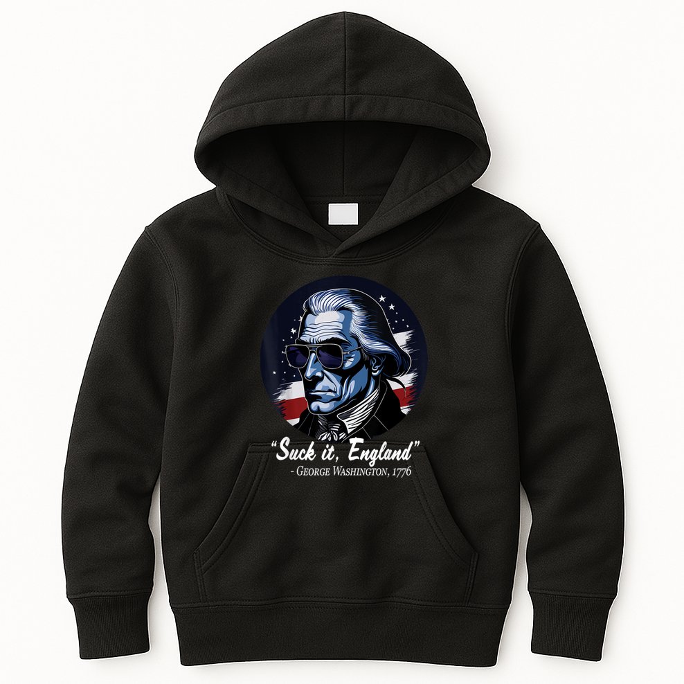 SUCKIT ENGLAND Funny 4th Of July George Washington 1776 Kids Hoodie