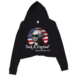 SuckIt England Funny 4th Of July George Washington 1776 Crop Fleece Hoodie