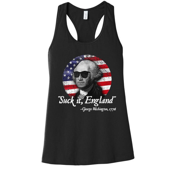 SuckIt England Funny 4th Of July George Washington 1776 Women's Racerback Tank