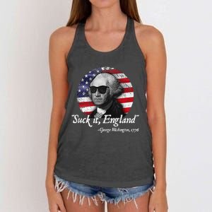 SuckIt England Funny 4th Of July George Washington 1776 Women's Knotted Racerback Tank