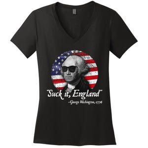 SuckIt England Funny 4th Of July George Washington 1776 Women's V-Neck T-Shirt