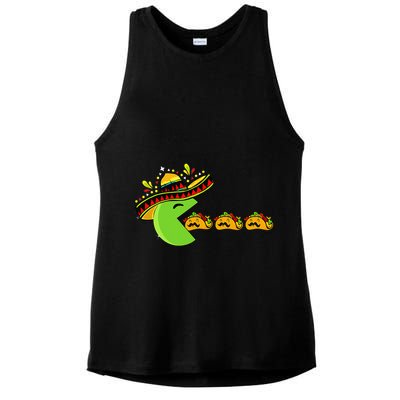 Sombrero Eating Funny Tacos With Mustaches Cinco De Mayo Ladies PosiCharge Tri-Blend Wicking Tank