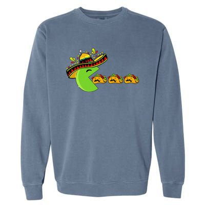 Sombrero Eating Funny Tacos With Mustaches Cinco De Mayo Garment-Dyed Sweatshirt