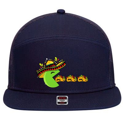 Sombrero Eating Funny Tacos With Mustaches Cinco De Mayo 7 Panel Mesh Trucker Snapback Hat