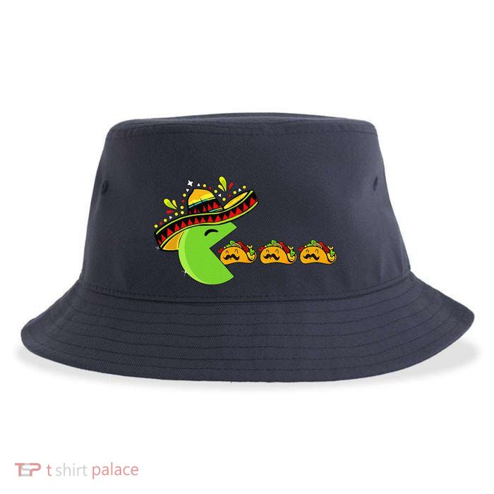 Sombrero Eating Funny Tacos With Mustaches Cinco De Mayo Sustainable Bucket Hat