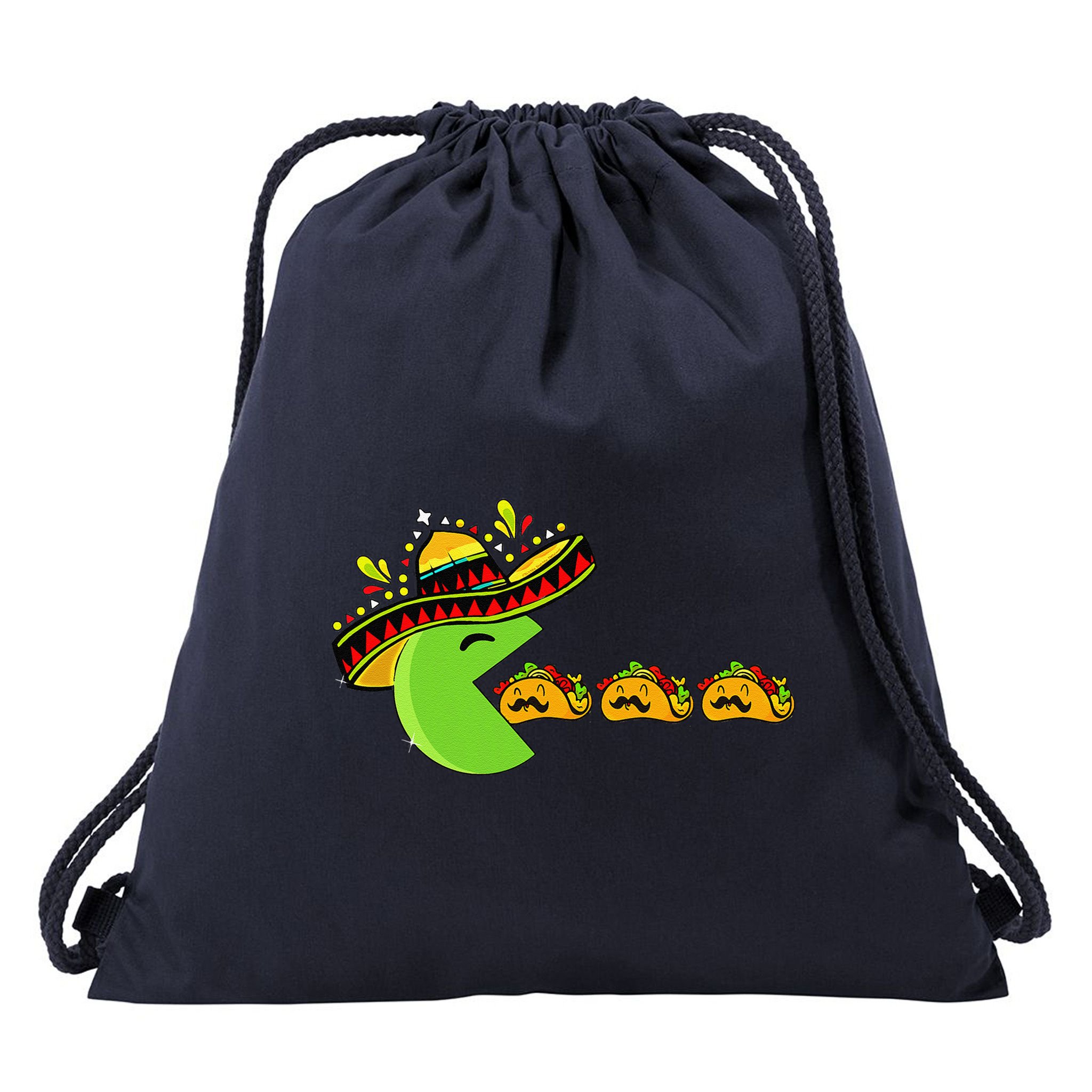 Sombrero Eating Funny Tacos With Mustaches Cinco De Mayo Drawstring Bag