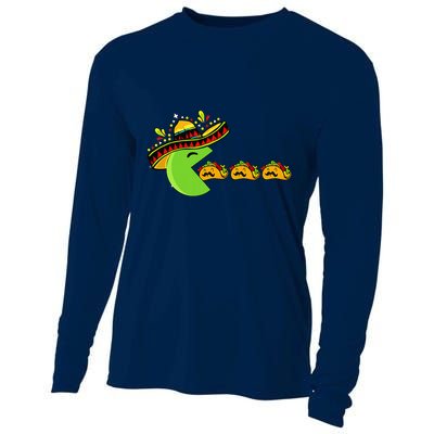 Sombrero Eating Funny Tacos With Mustaches Cinco De Mayo Cooling Performance Long Sleeve Crew