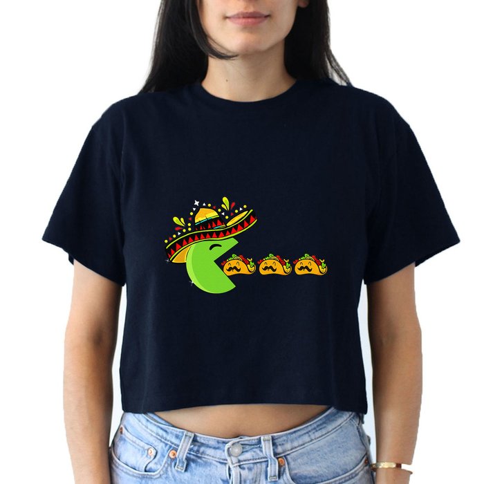 Sombrero Eating Funny Tacos With Mustaches Cinco De Mayo Crop Top