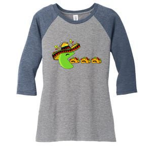 Sombrero Eating Funny Tacos With Mustaches Cinco De Mayo Women's Tri-Blend 3/4-Sleeve Raglan Shirt