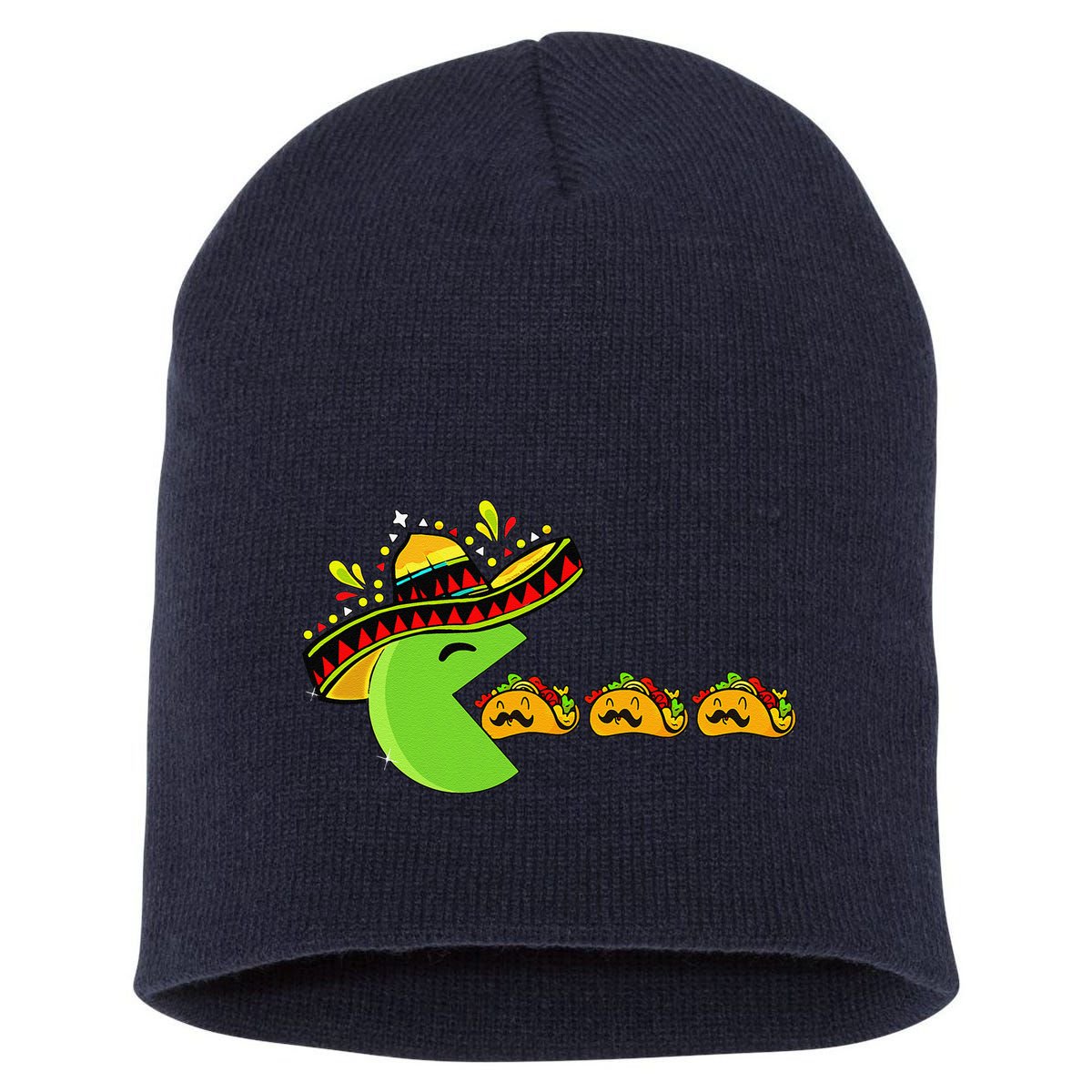 Sombrero Eating Funny Tacos With Mustaches Cinco De Mayo Short Acrylic Beanie