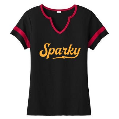 Sparky Electrician Funny Lineman Dad Retro Vintage Novelty Ladies Halftime Notch Neck Tee