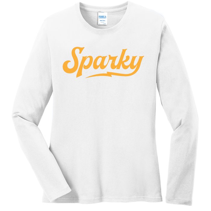 Sparky Electrician Funny Lineman Dad Retro Vintage Novelty Ladies Long Sleeve Shirt