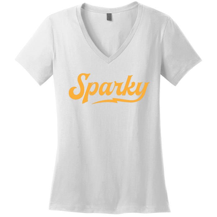 Sparky Electrician Funny Lineman Dad Retro Vintage Novelty Women's V-Neck T-Shirt