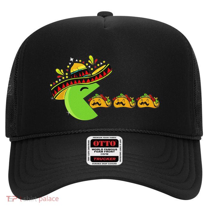 Sombrero Eating Funny Tacos With Mustaches Cinco De Mayo High Crown Mesh Back Trucker Hat