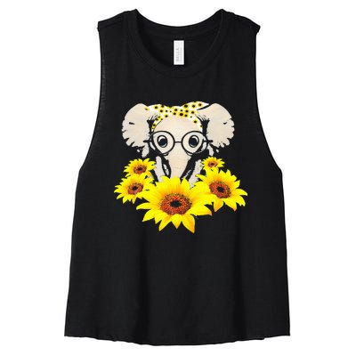 Sunflower Elephant Fun Elephant Animal Lover Gifts Women's Racerback Cropped Tank