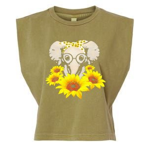 Sunflower Elephant Fun Elephant Animal Lover Gifts Garment-Dyed Women's Muscle Tee