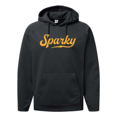 Sparky Electrician Funny Lineman Dad Retro Vintage Novelty Performance Fleece Hoodie