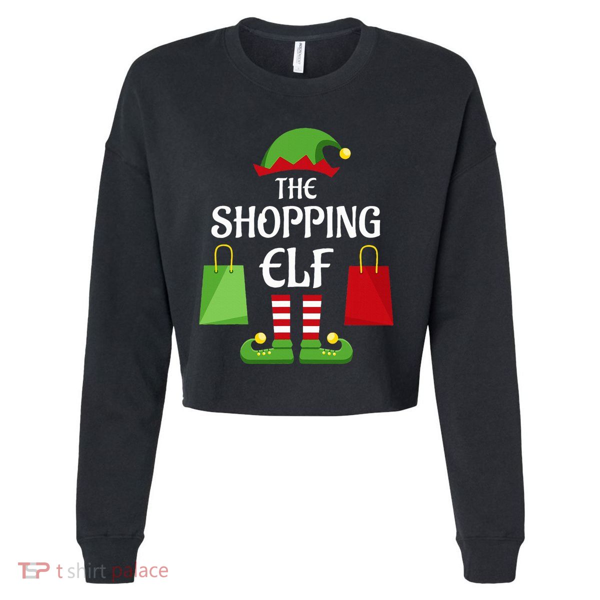 Shopping Elf Family Matching Group Christmas Shopper Cropped Pullover Crew