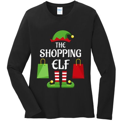 Shopping Elf Family Matching Group Christmas Shopper Ladies Long Sleeve Shirt