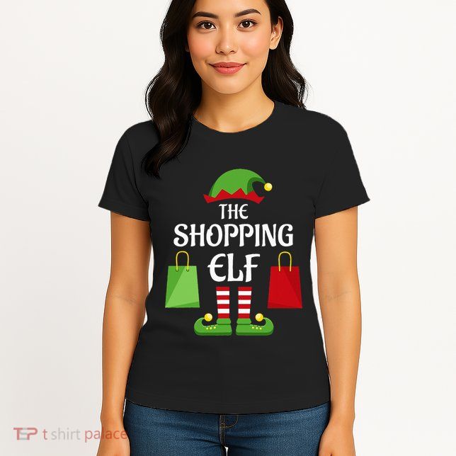 Shopping Elf Family Matching Group Christmas Shopper Womens T-Shirt