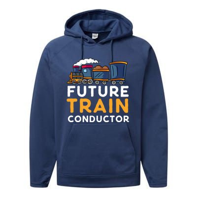 Steam Engine Gift For Future Train Conductor Performance Fleece Hoodie