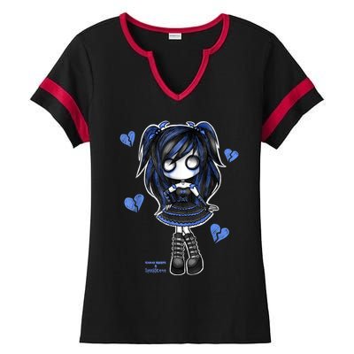 Spookscene Emo Girl Drawing Soft Goth Mall Goth Alt Blue Ladies Halftime Notch Neck Tee