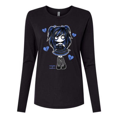 Spookscene Emo Girl Drawing Soft Goth Mall Goth Alt Blue Womens Cotton Relaxed Long Sleeve T-Shirt