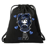 Spookscene Emo Girl Drawing Soft Goth Mall Goth Alt Blue Drawstring Bag