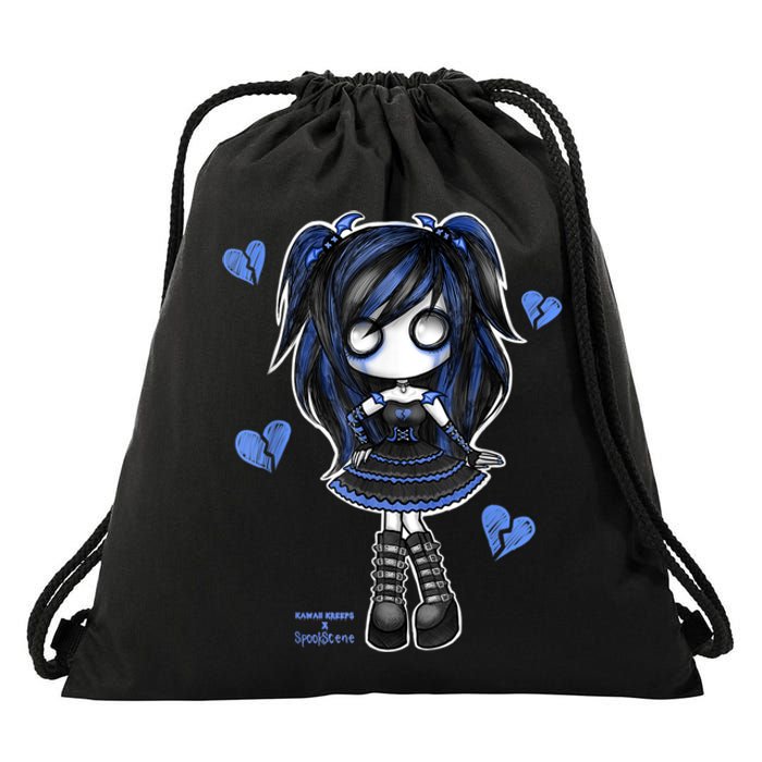 Spookscene Emo Girl Drawing Soft Goth Mall Goth Alt Blue Drawstring Bag