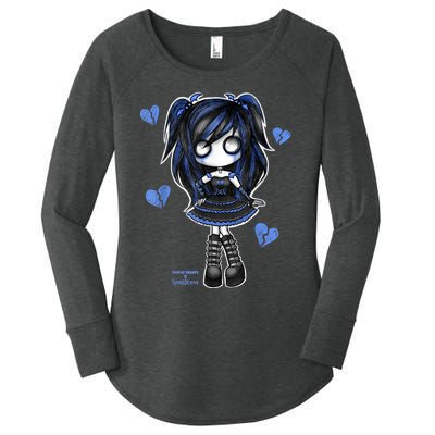 Spookscene Emo Girl Drawing Soft Goth Mall Goth Alt Blue Women's Perfect Tri Tunic Long Sleeve Shirt