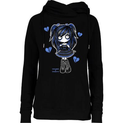 Spookscene Emo Girl Drawing Soft Goth Mall Goth Alt Blue Womens Funnel Neck Pullover Hood