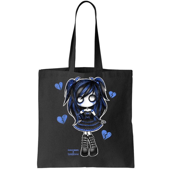 Spookscene Emo Girl Drawing Soft Goth Mall Goth Alt Blue Tote Bag