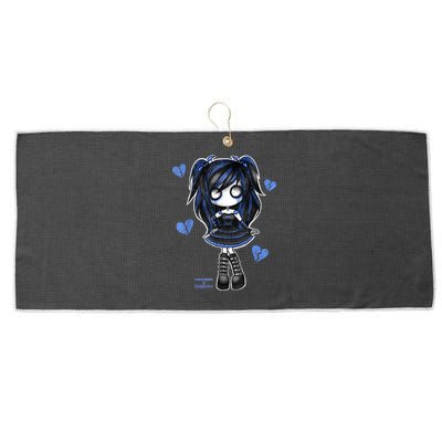 Spookscene Emo Girl Drawing Soft Goth Mall Goth Alt Blue Large Microfiber Waffle Golf Towel