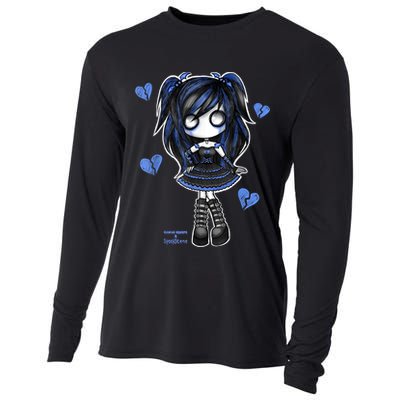 Spookscene Emo Girl Drawing Soft Goth Mall Goth Alt Blue Cooling Performance Long Sleeve Crew