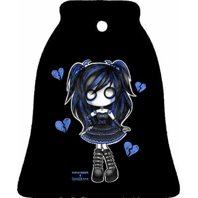 Spookscene Emo Girl Drawing Soft Goth Mall Goth Alt Blue Ceramic Bell Ornament