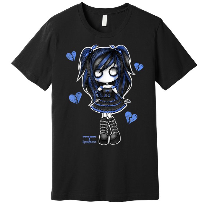 Spookscene Emo Girl Drawing Soft Goth Mall Goth Alt Blue Premium T-Shirt