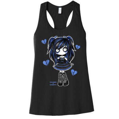 Spookscene Emo Girl Drawing Soft Goth Mall Goth Alt Blue Women's Racerback Tank