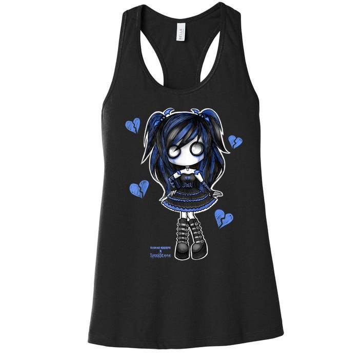 Spookscene Emo Girl Drawing Soft Goth Mall Goth Alt Blue Women's Racerback Tank