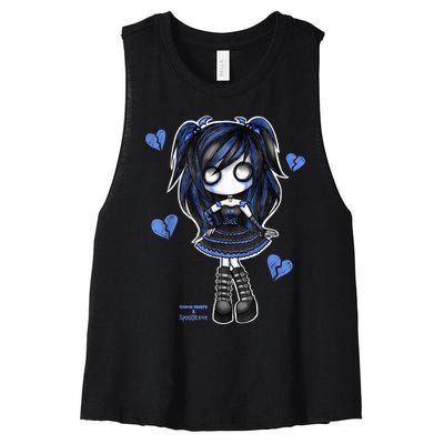 Spookscene Emo Girl Drawing Soft Goth Mall Goth Alt Blue Women's Racerback Cropped Tank